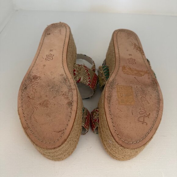 ALICE + OLIVIA Anastasia Sequin Embroidered Jute Platform Sandal - Size 38 / 7.5 - Picture 6 of 7